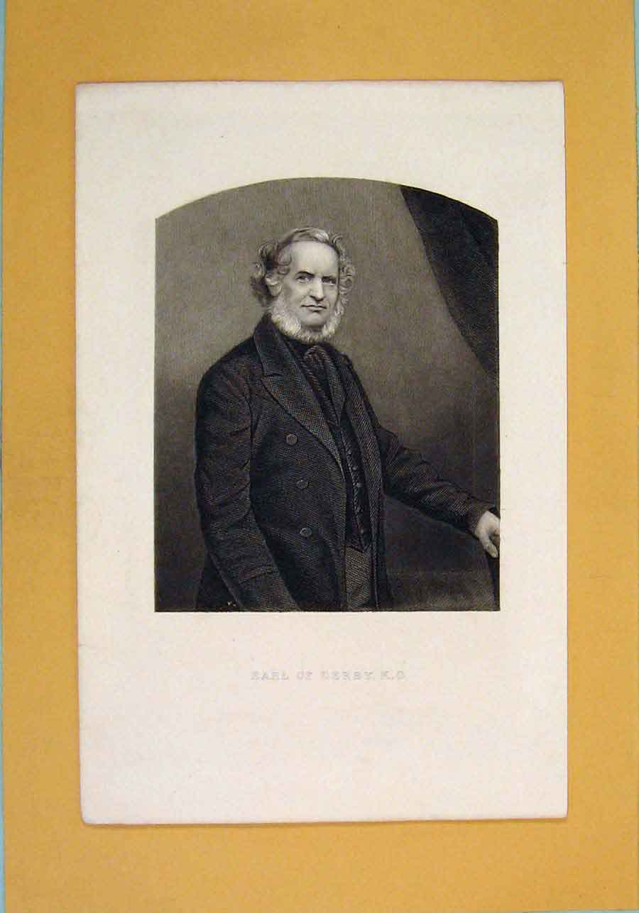 Original Old Antique Print Earl Derby Fine Art Portrait C1870 19th