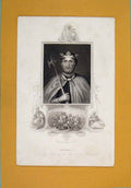 Original Old Antique Print Richard I King Portrait 1840 Fine Art 19th