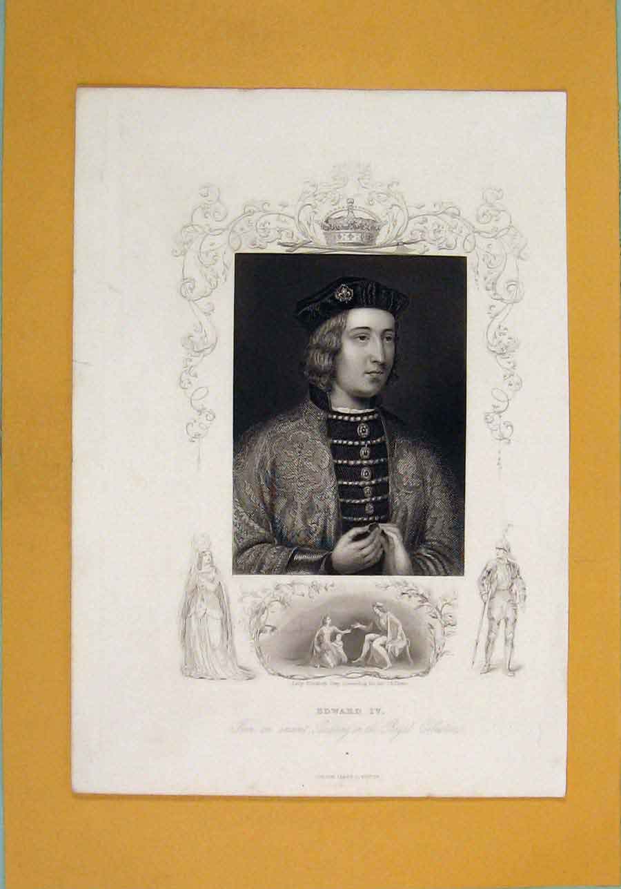 Original Old Antique Print Edward Iv Painting Royal Collection Portrait 1840