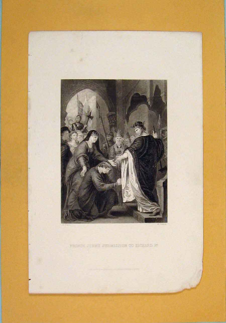 Original Old Antique Print Prince John Richard 1St Submission Art C1880