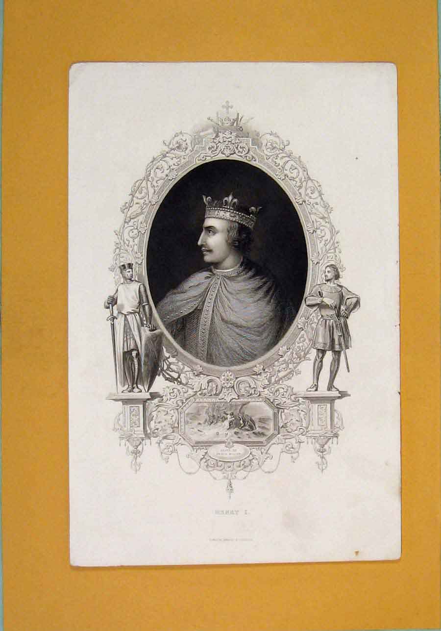 Original Old Antique Print Henry I Prince Willain Portrait C1840 19th