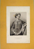 Original Old Antique Print Marguerit France Queen Edward 1St Portrait C1870