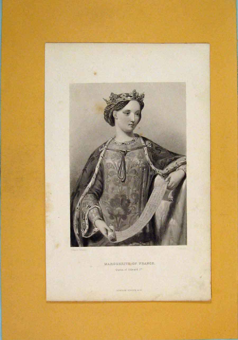 Original Old Antique Print Marguerit France Queen Edward 1St Portrait C1870