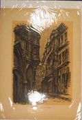 Original Old Vintage Print Etching Hotel Sens Figuier Fine Art C1925 20th