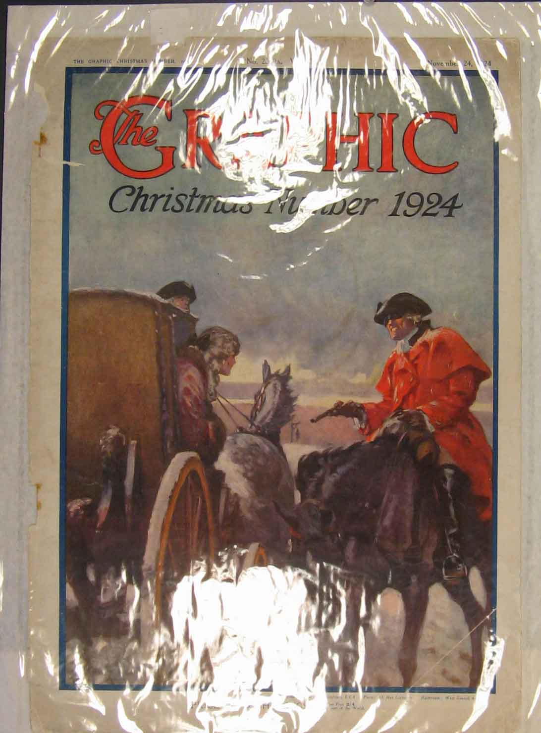 Original Old Vintage Print Christmas Horse Carriage Cowboy Theif Color 1924 20th