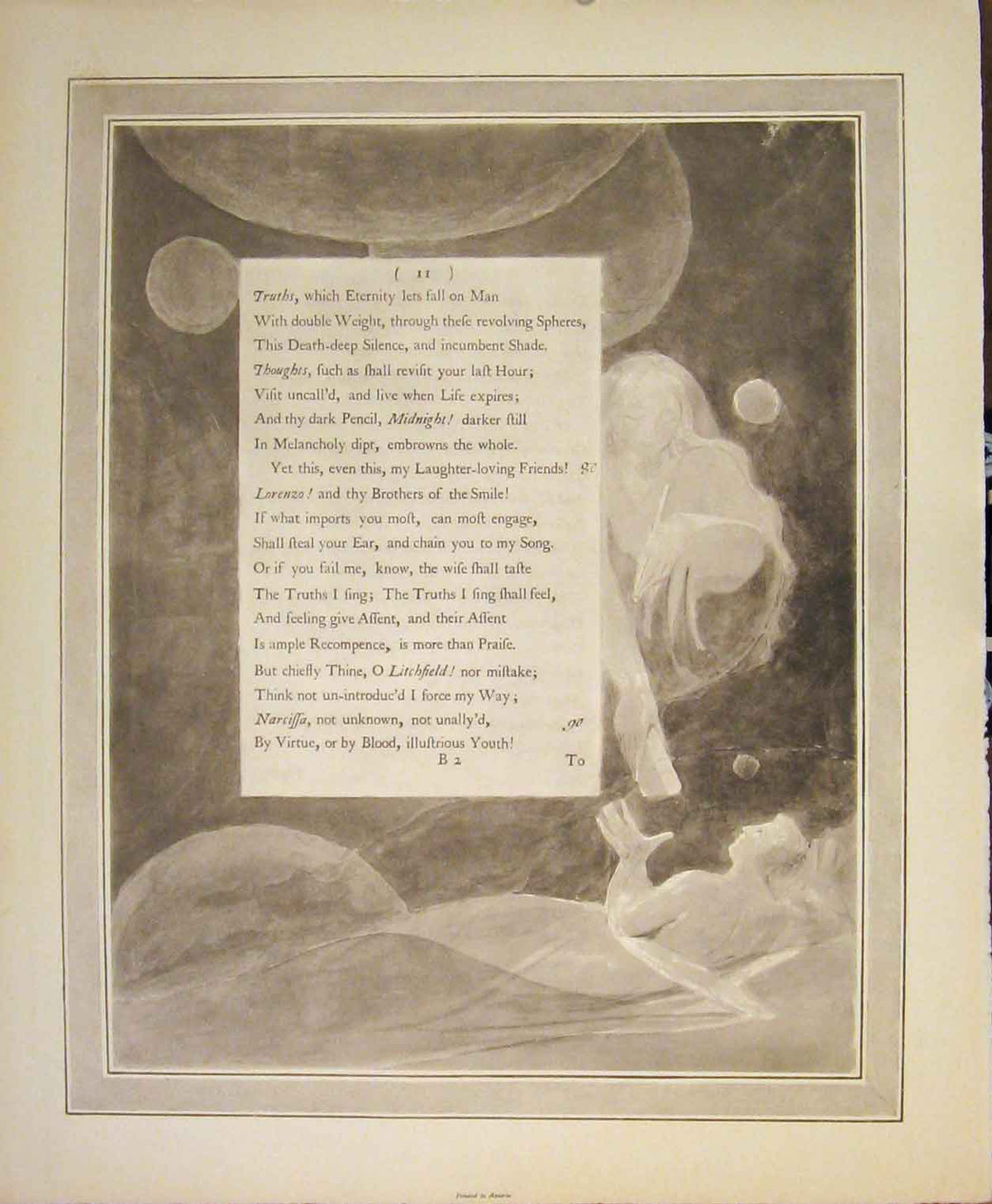 Original Old Antique Print Poem Poetry Art Artist Man Dream Dreaming