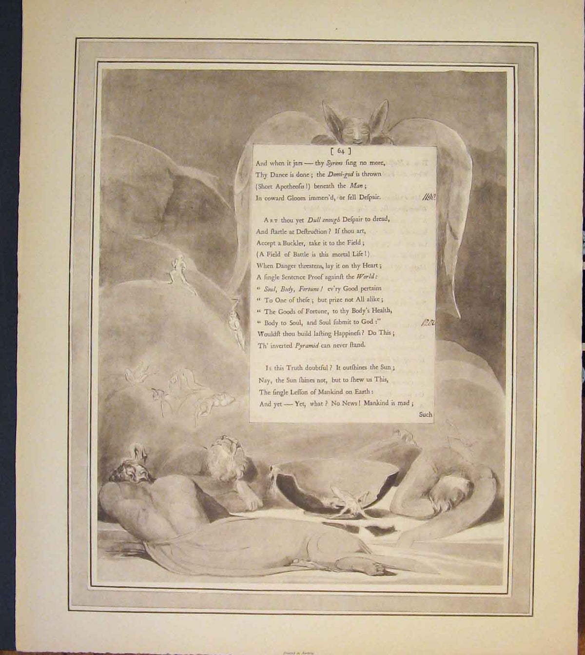 Original Old Antique Print Poem Poetry Art Artist Sleping Fairy