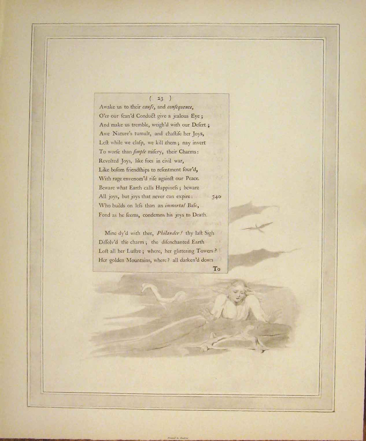 Original Old Antique Print Poem Poetry Art Artist Female Lady