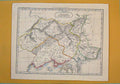 Original Old Antique Print Germany Italy France Geographical Map Maps C1850 19th