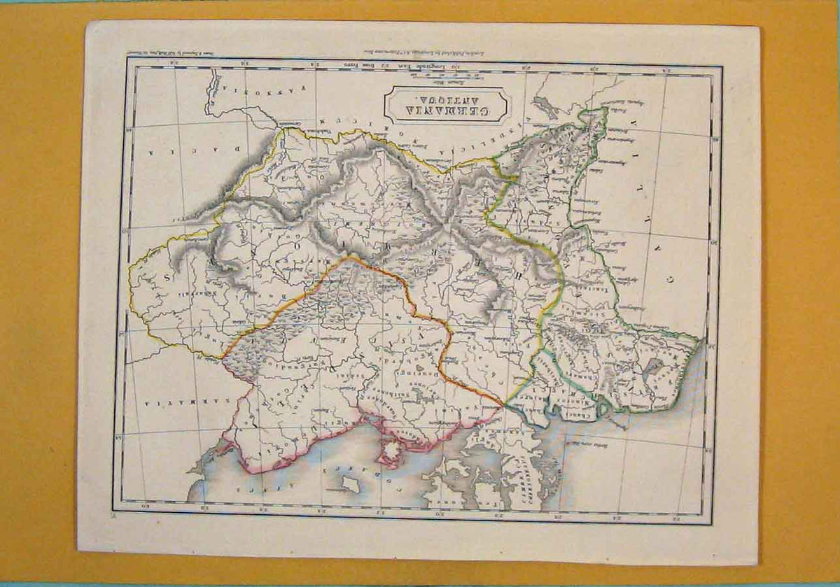 Original Old Antique Print Germany Italy France Geographical Map Maps C1850 19th