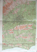 Original Old Antique Print England Surrey Geographical Map Maps 1910 20th