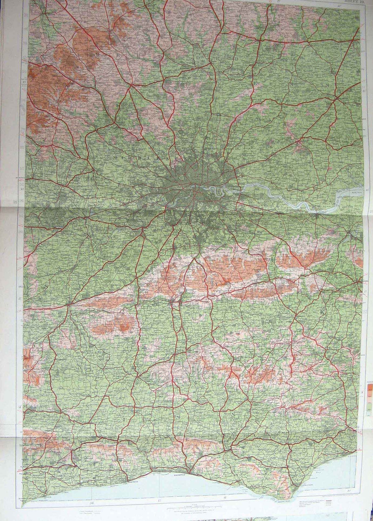 Original Old Antique Print England Surrey Geographical Map Maps 1910 20th