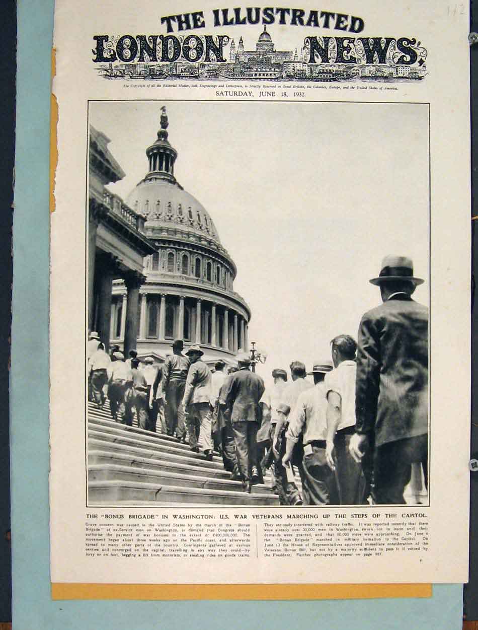 Original Old Vintage Print Washington America War Veterans Capitol Brigade 1932