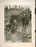 Original Old Antique Print Christmas Forestier Fifteenth Century Carriage Party