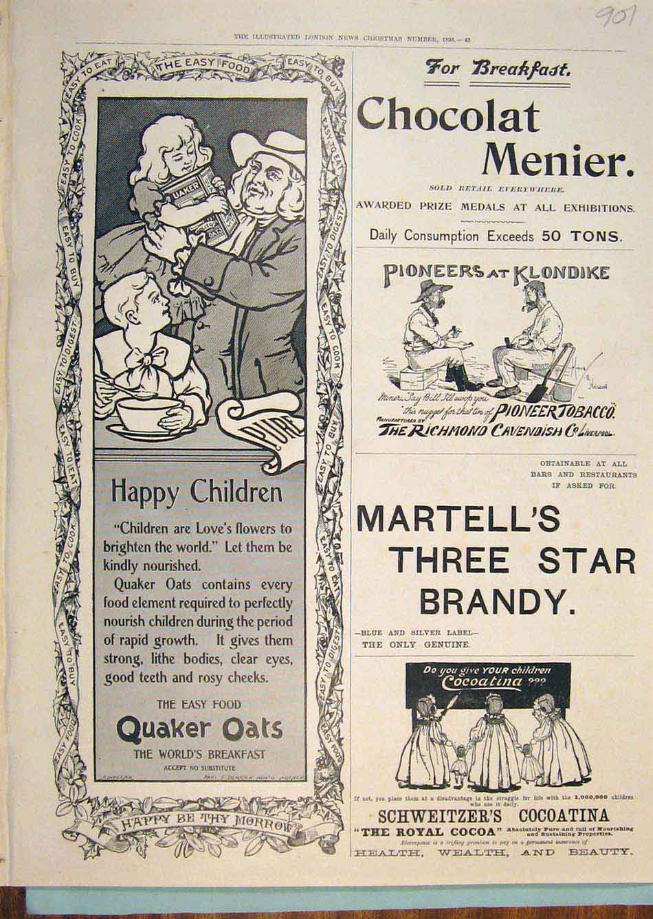 Old Antique Print Advert Advertisement Quaker Oats Martell'S Brandy 1898 19th