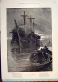 Old Antique Print Tars' Alarm De Lacy Tars Ship Phantom Christmas Benbow