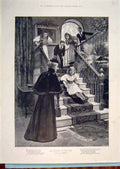 Original Old Antique Print Toboggan Stairs Staircase Child Girl Forestier 1896