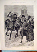 Original Old Antique Print Church Woodville Lady Man Horse Christmas Lord