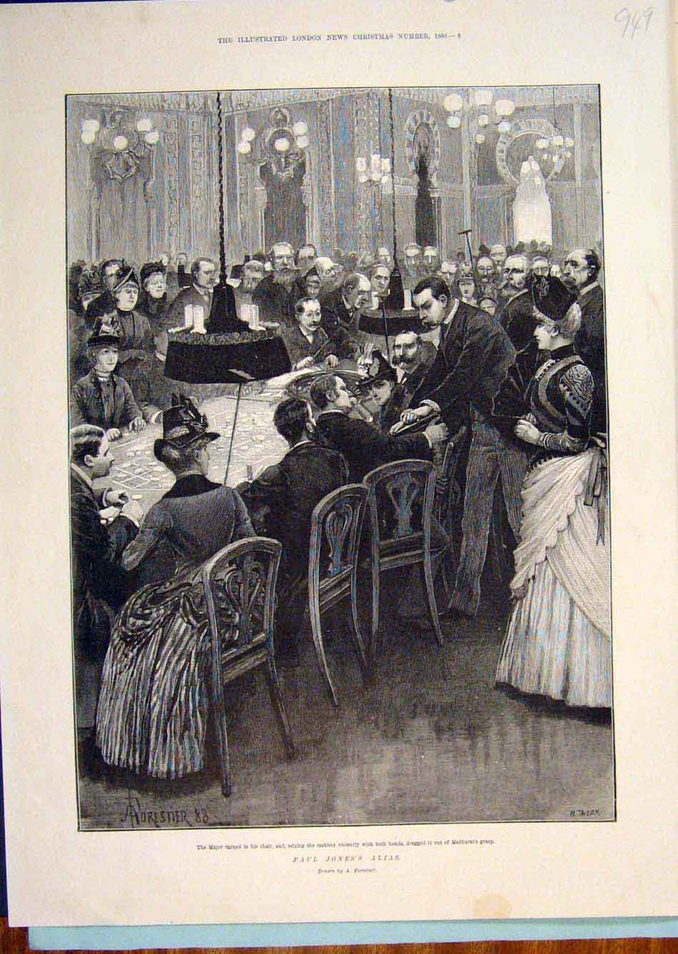 Original Old Antique Print Paul Jones Alias Forestier Major Medhurst Cashbox