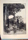 Original Old Antique Print Paul Jone Alias Forestier Artist Lake Umbrella
