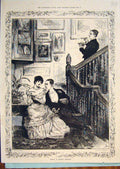 Original Old Antique Print Barnard Sketch Dinner Spoons Staircase Christmas 1885