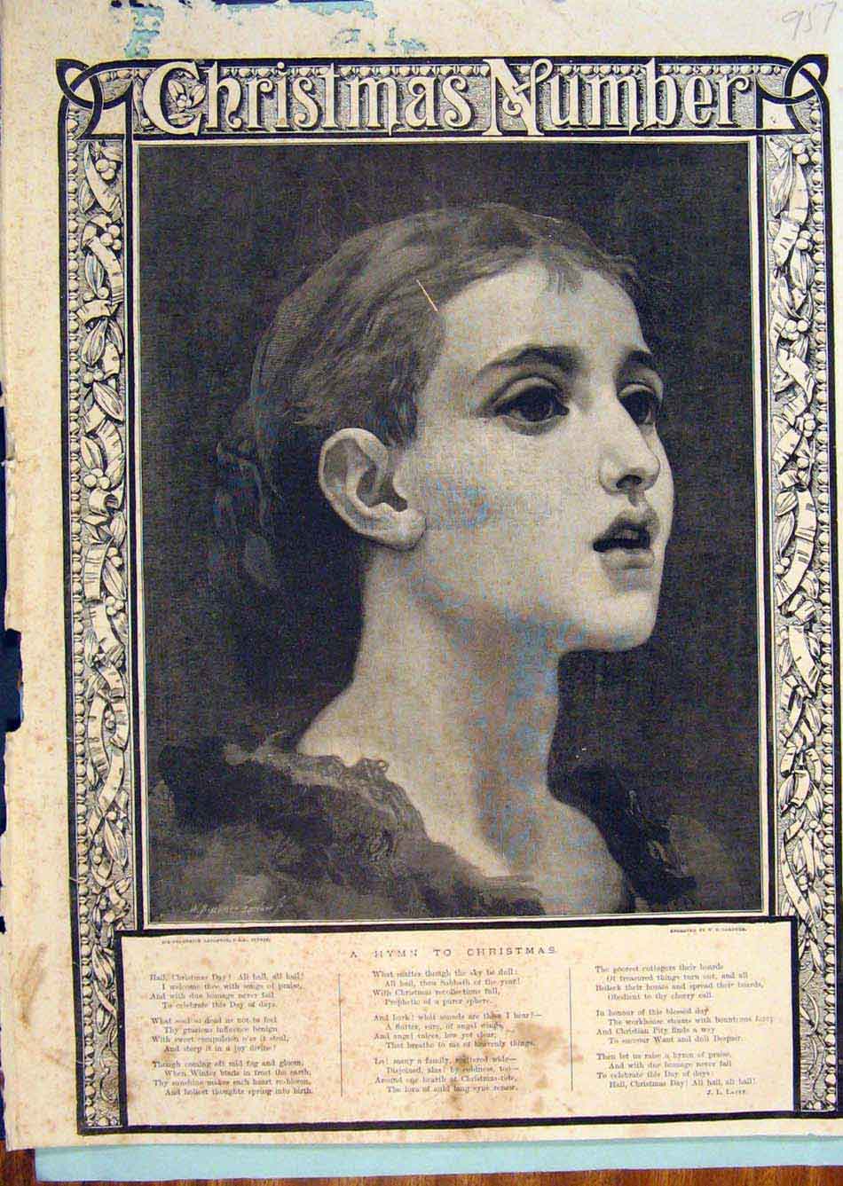 Old Antique Print Portrait Lady Leighton Pinxit Latey Hymn Christmas 1885 19th
