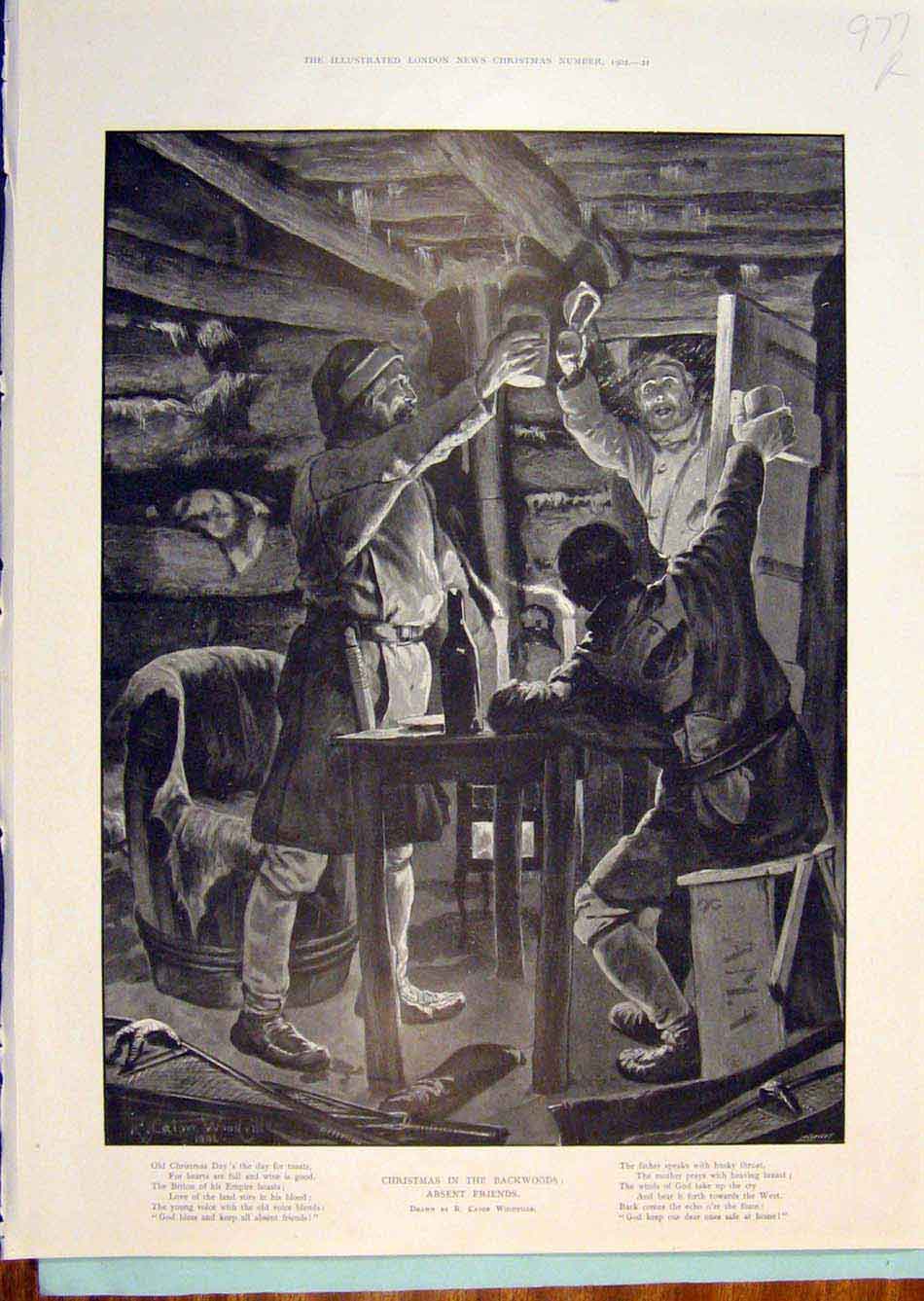 Original Old Antique Print Woodville Christmas Friends Waterloo Read Sier 1902