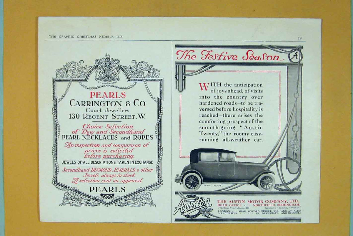 Old Vintage Print Car Cars Advert Adverts Advertising Austin Motor C1919 20th
