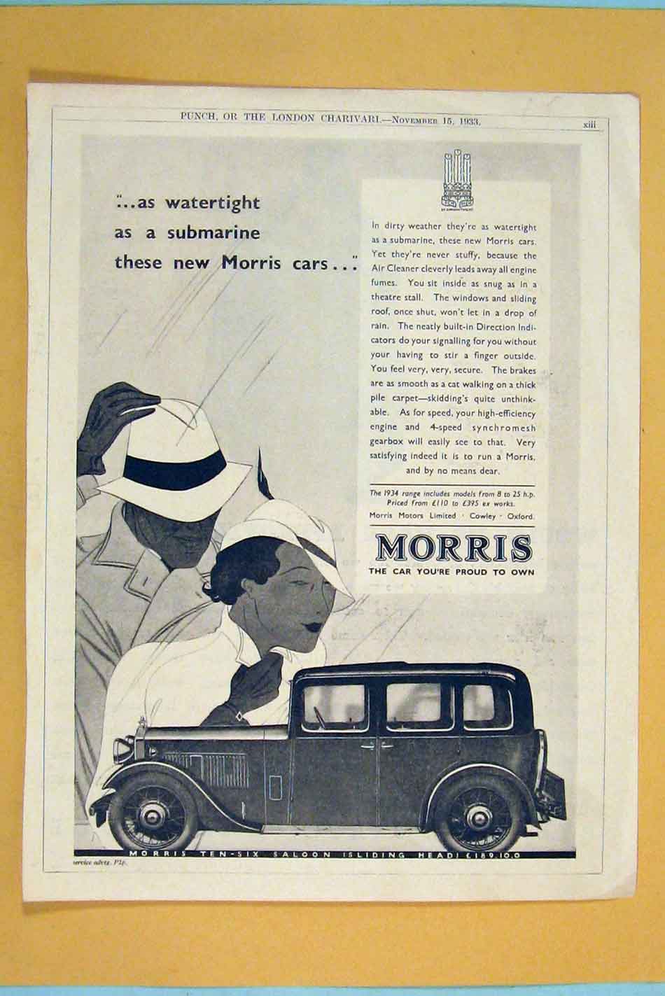 Antique Print Ref.80 Car Cars Advert Adverts Advertising Morris Motors C1933