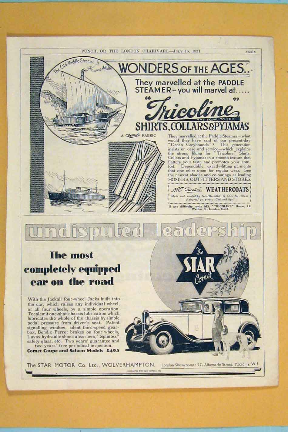 Original Old Antique Print Car Cars Advert Adverts Advertising Star Motor