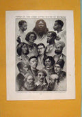 Original Old Antique Print Types Chief Living Races Mankind Black White