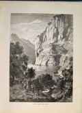 Original Old Antique Print Switzerland Swiss Axen Cliff Road Fine Art