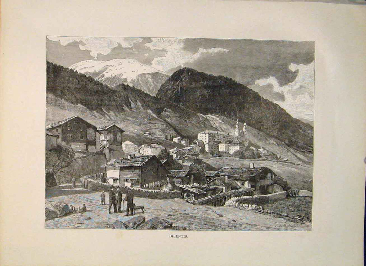 Old Antique Print Stone Quarries Summit St Gotthard Pass Switzerland Art