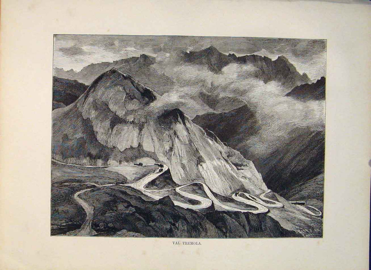 Original Old Antique Print Val Tremola Fine Art Switzerland Swis