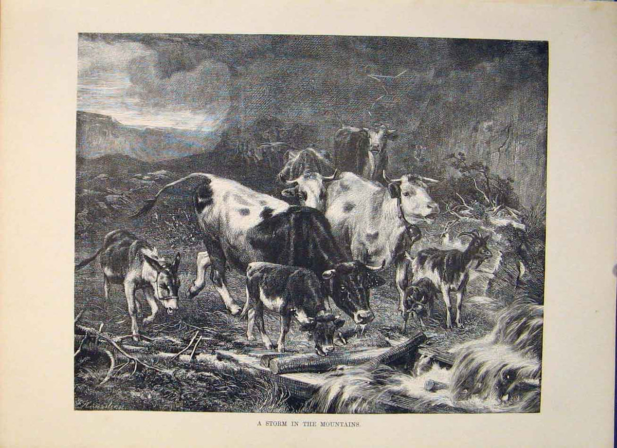 Original Old Vintage Print Swiss Storm Mountains Switzerland C1936 20th Century