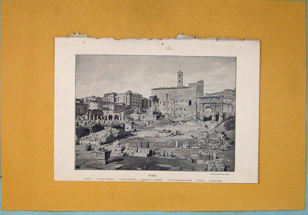 Original Old Antique Print Rome Temple Aturn Phocus Vespasian Septimius
