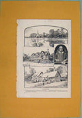 Original Old Antique Print Shakespaeare Stratford House Monumnet Hathaway