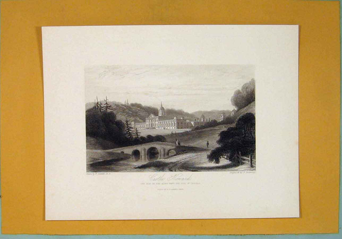 Original Old Antique Print Castle Honard Yorkshire Fine Art 1829 19th Century