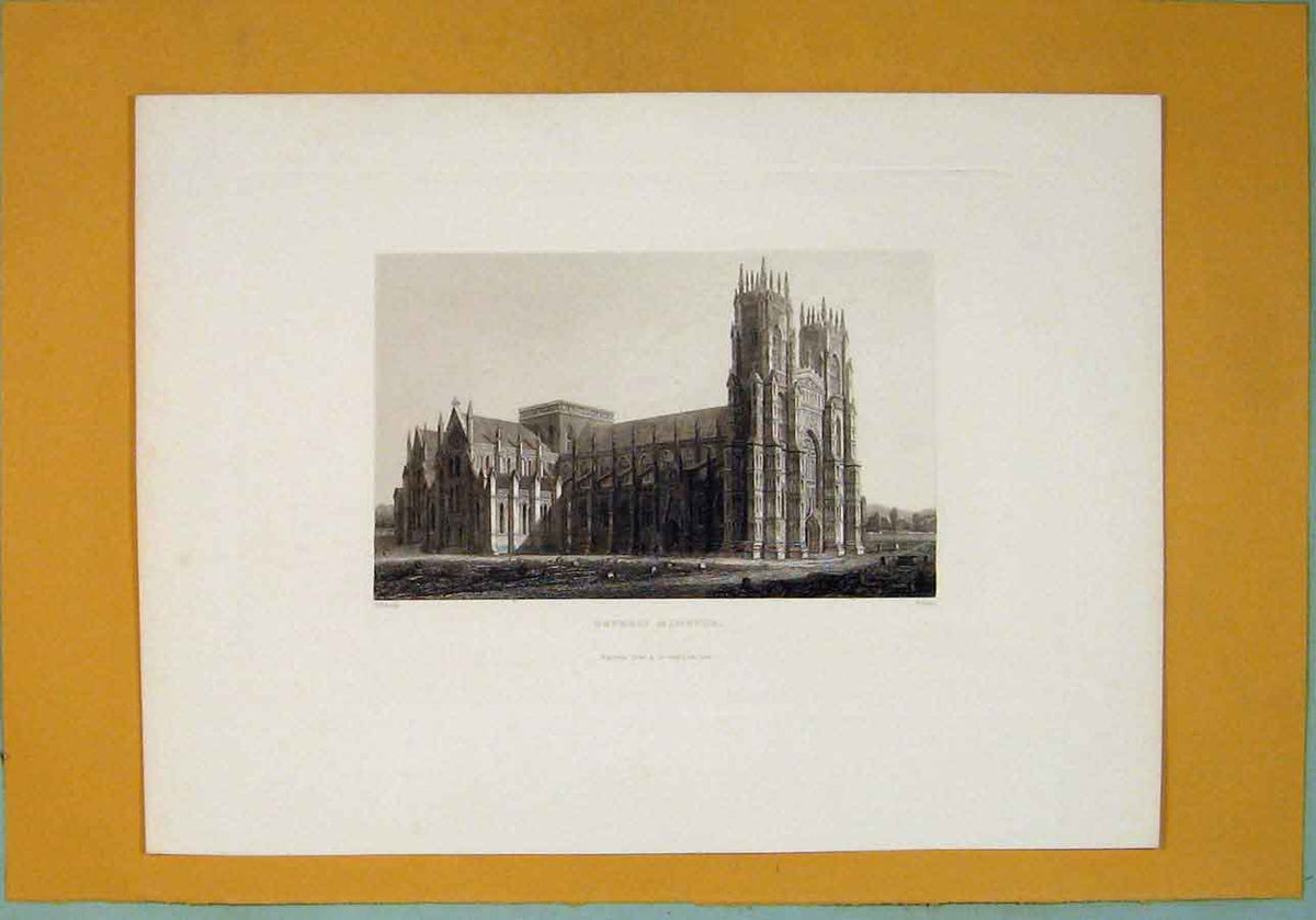 Original Old Antique Print Beverly Minster Fine Art Yorkshire