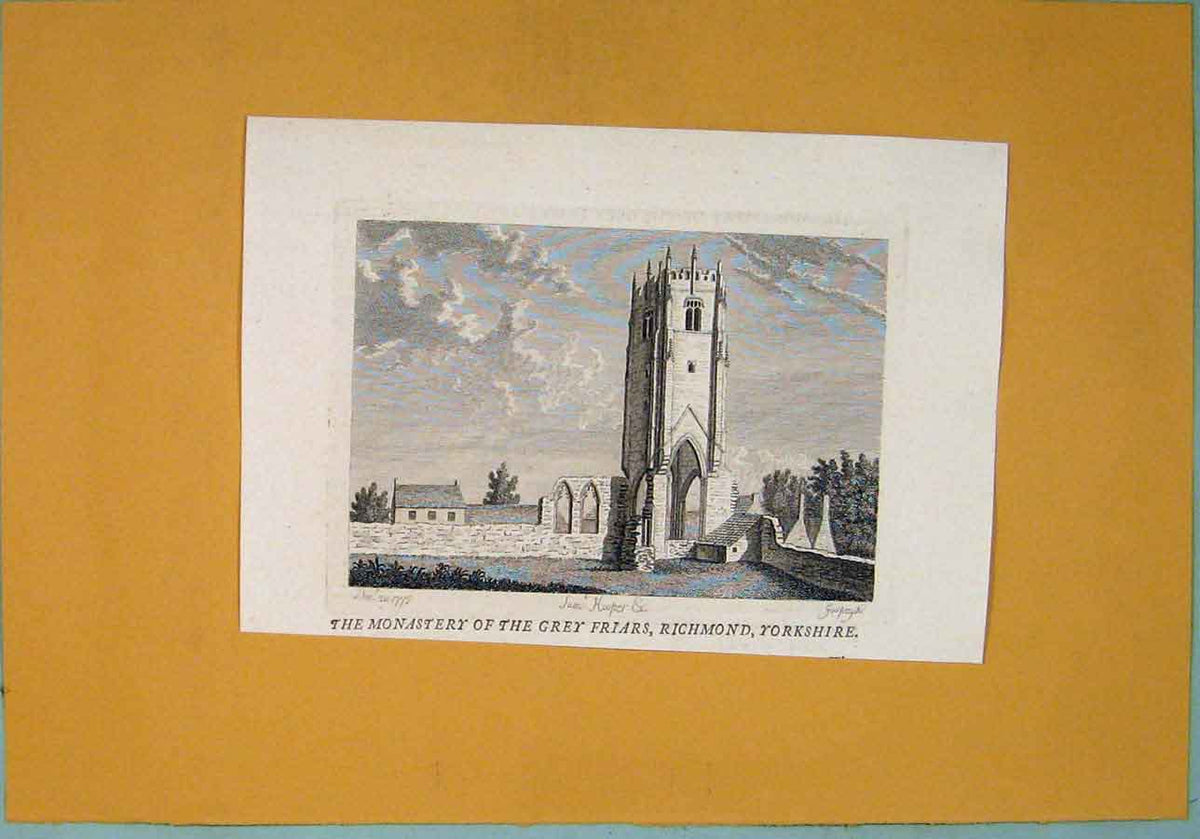 Original Old Antique Print Monastery Grey Friars Richmond Yorkshire