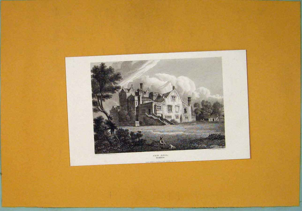 Original Old Antique Print New Hall Fine Art Yorkshire C1829 19th Century