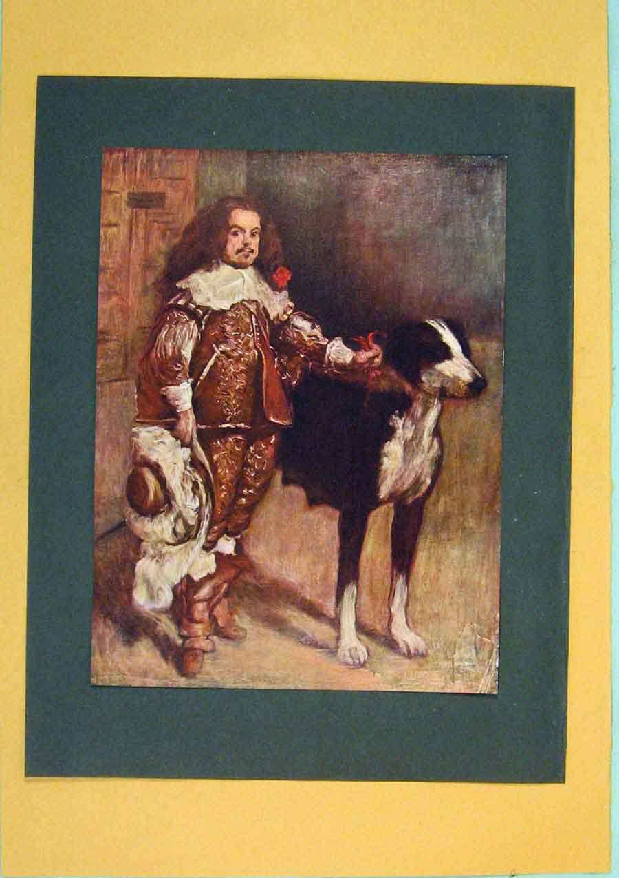 Original Old Antique Print Dwarf Antonio Englishman Color Dog Portrait