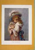 Original Old Antique Print He Sleeps Baby Mother Color Portrait Art