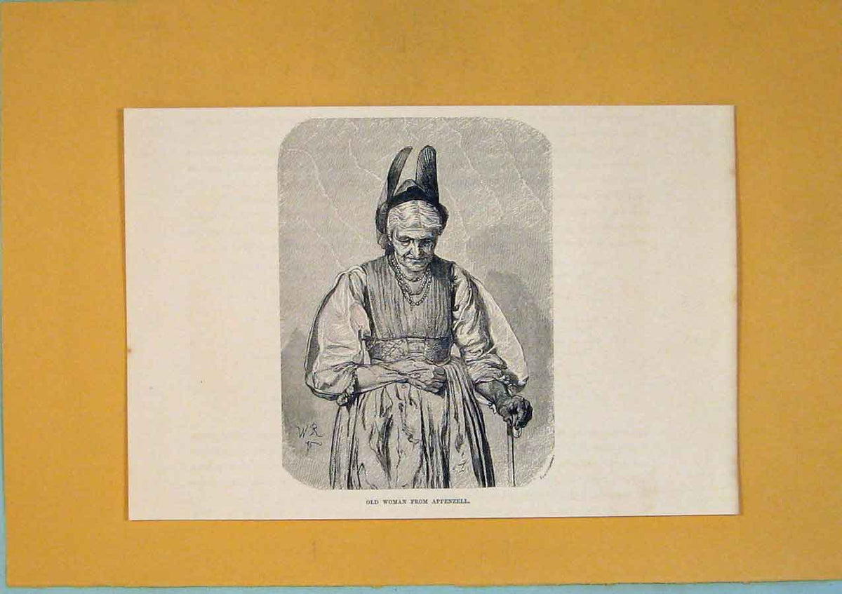 Original Old Antique Print Woman Appenzell Switzerland C1878 Art 19th