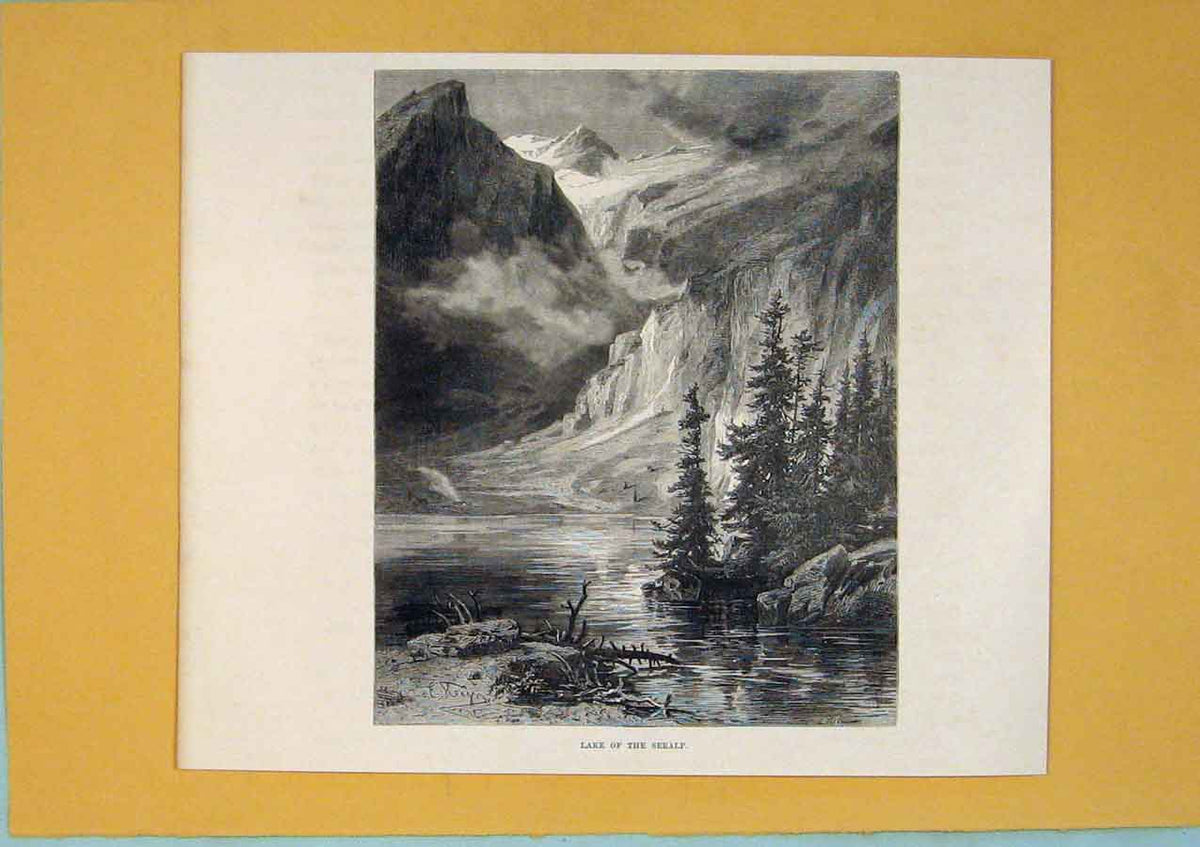 Original Old Antique Print Lake Seealp Switzerland Swiss Fine Art C1878 19th