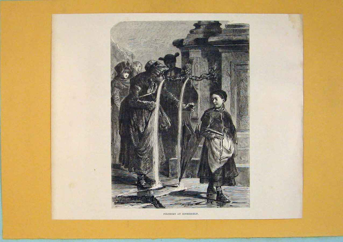 Original Old Antique Print Switzerland Pilgrims Einsiefeln C1878 Art Victorian