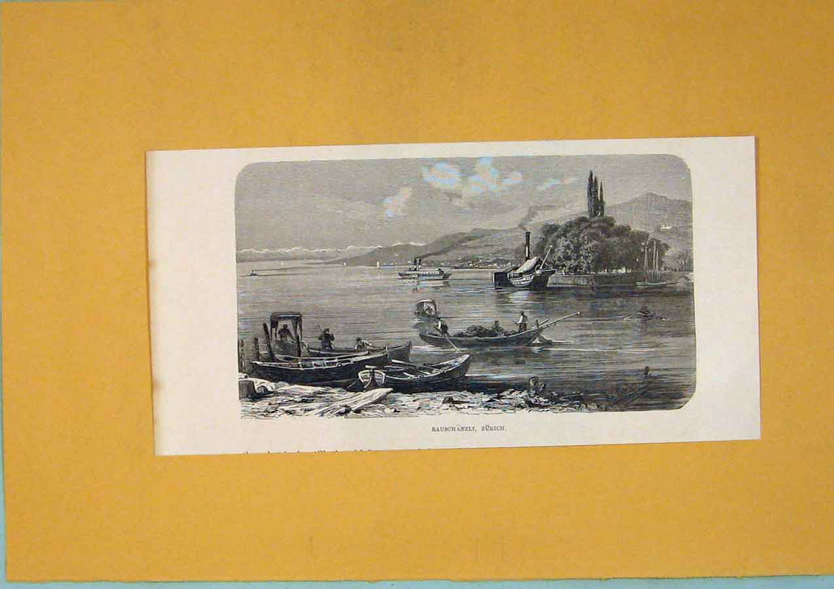 Original Old Antique Print Zurich Bauschanzli Switzerland Fine Art