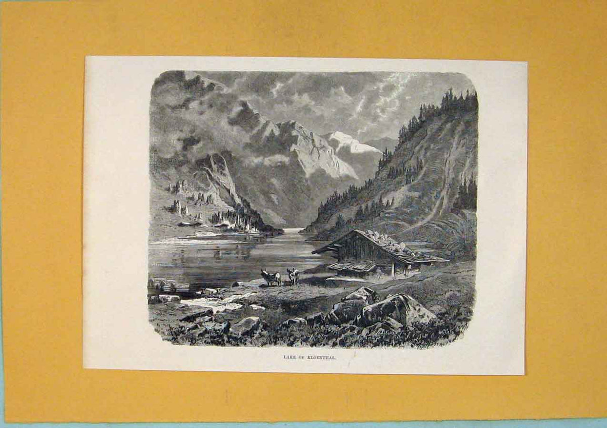 Original Old Antique Print Fine Art Lake Kloenthal Switzerland