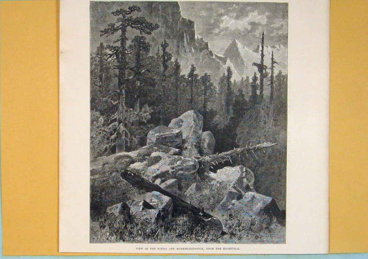 Original Old Antique Print C1878 Switzerland Schilt Mountain Kloenthal Victorian