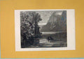 Original Old Antique Print Tells Chapel Lake Mountain Switzerland